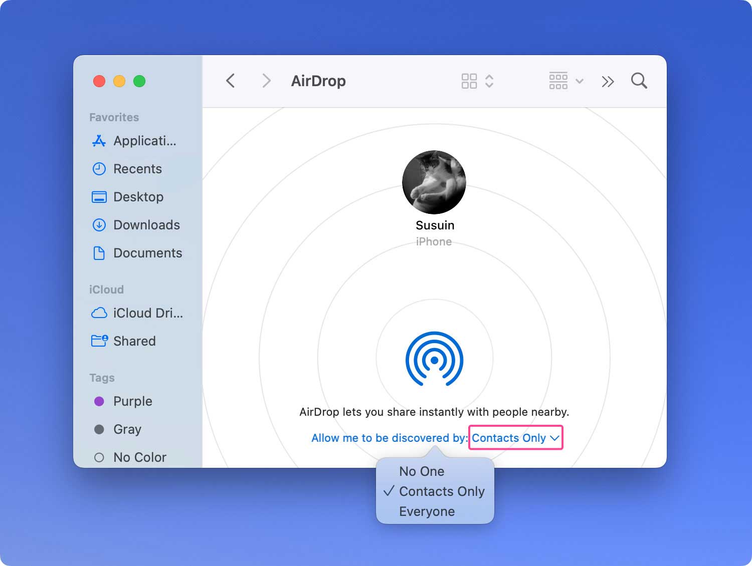 Mac의 Airdrop Airdrop 활성화