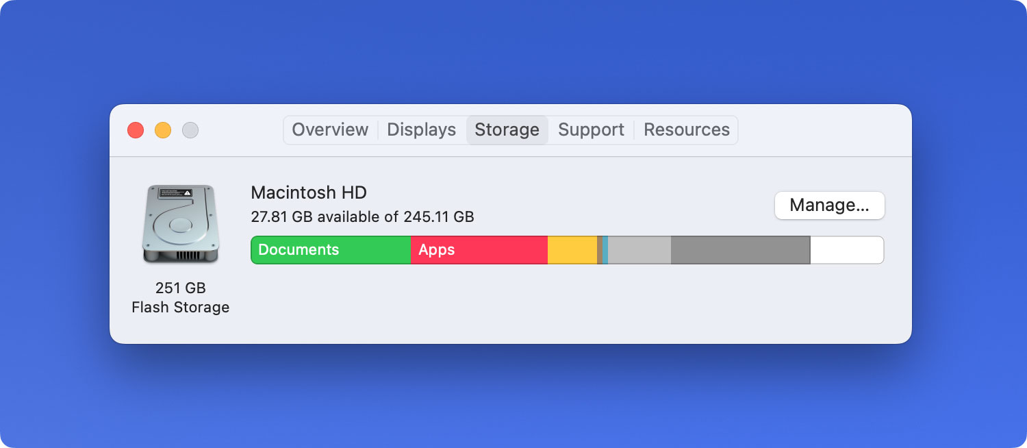 Compruebe el espacio disponible en disco Mac Flash Storage