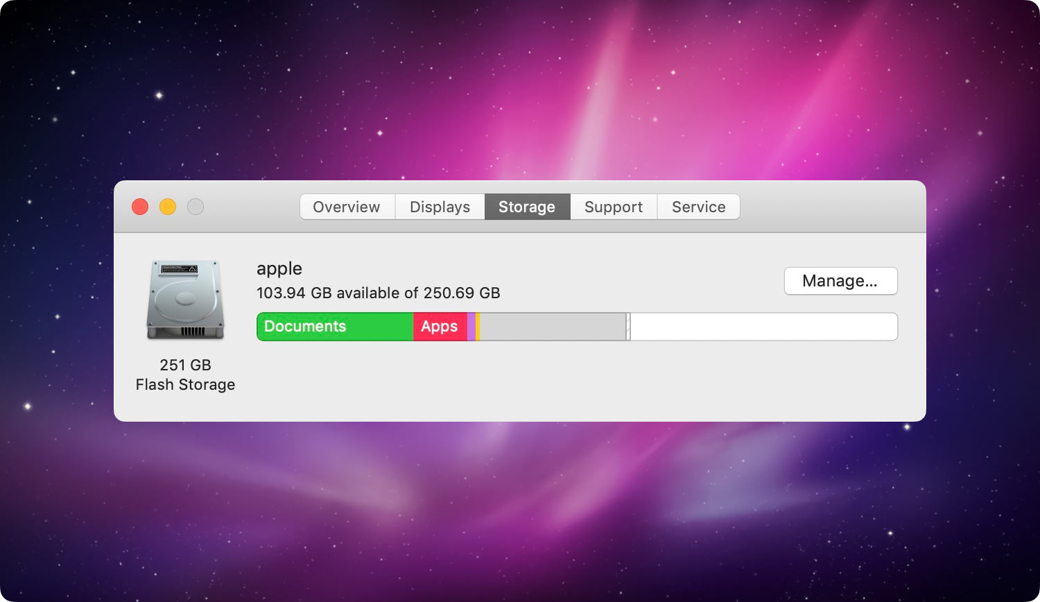 Verifique el espacio disponible en disco Almacenamiento de Mac