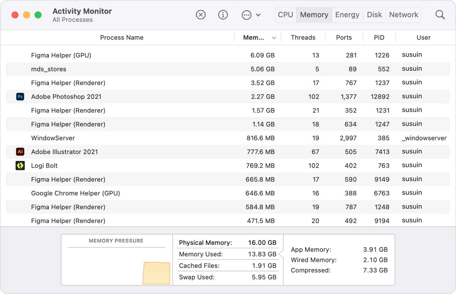 Mac で RAM の使用状況を確認する