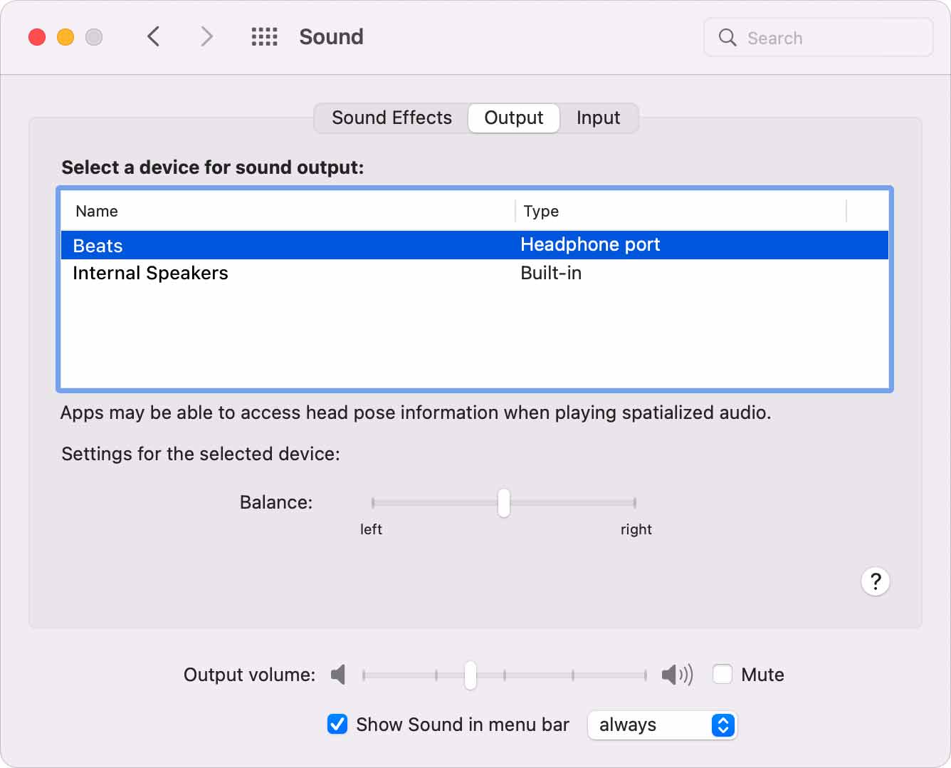 Verifique su configuración de audio para conectar Beats a Mac