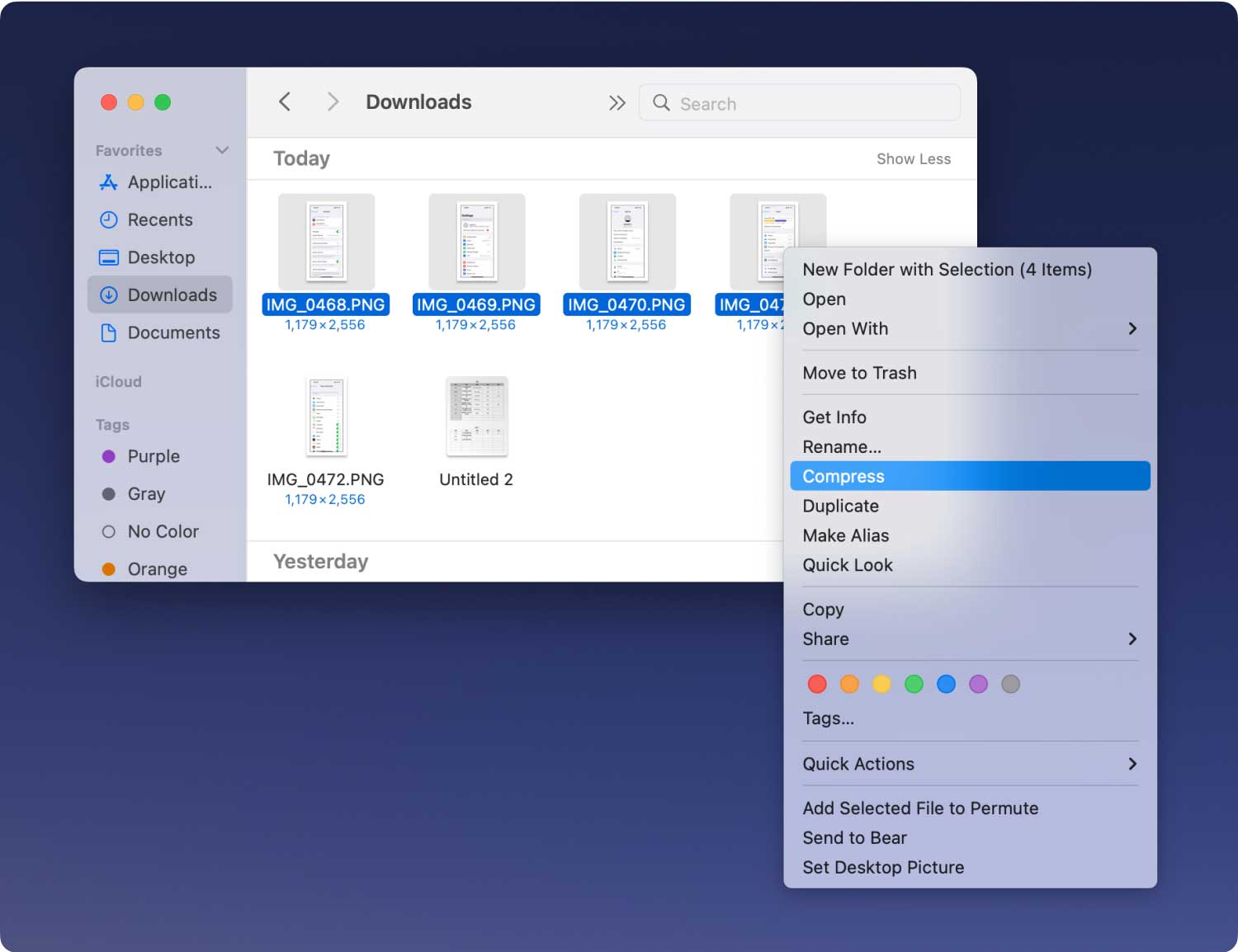 Crear un archivo zip en Mac Compress