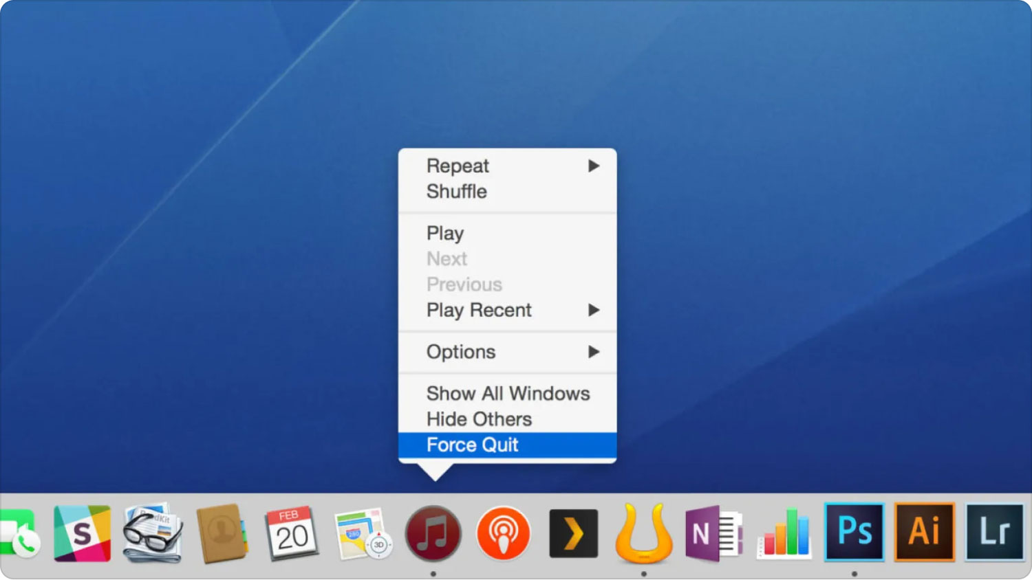 Usando il Dock per controllare + Alt + Canc su un Mac