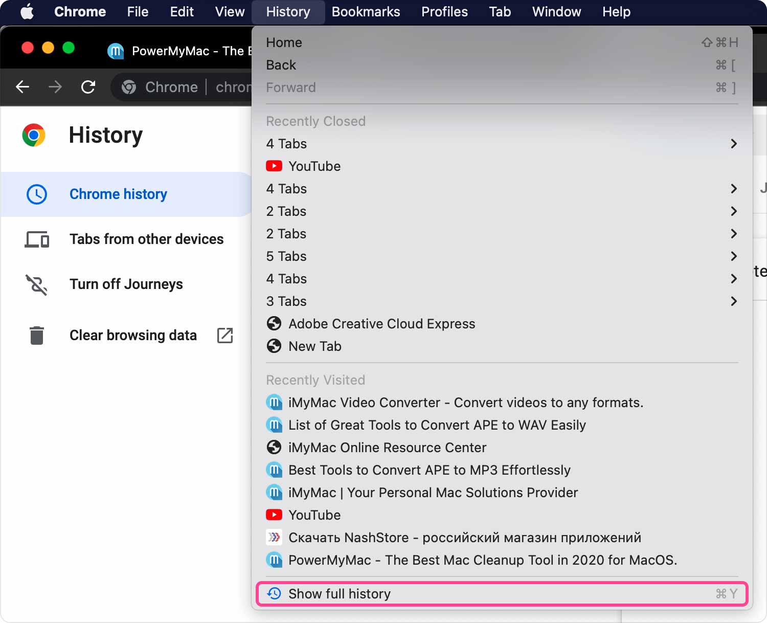 Come visualizzare la cronologia su Mac Chrome