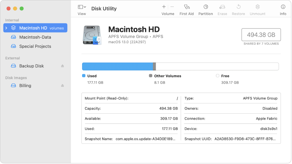 Utilisation du disque Macintosh HD pour vérifier le stockage Mac