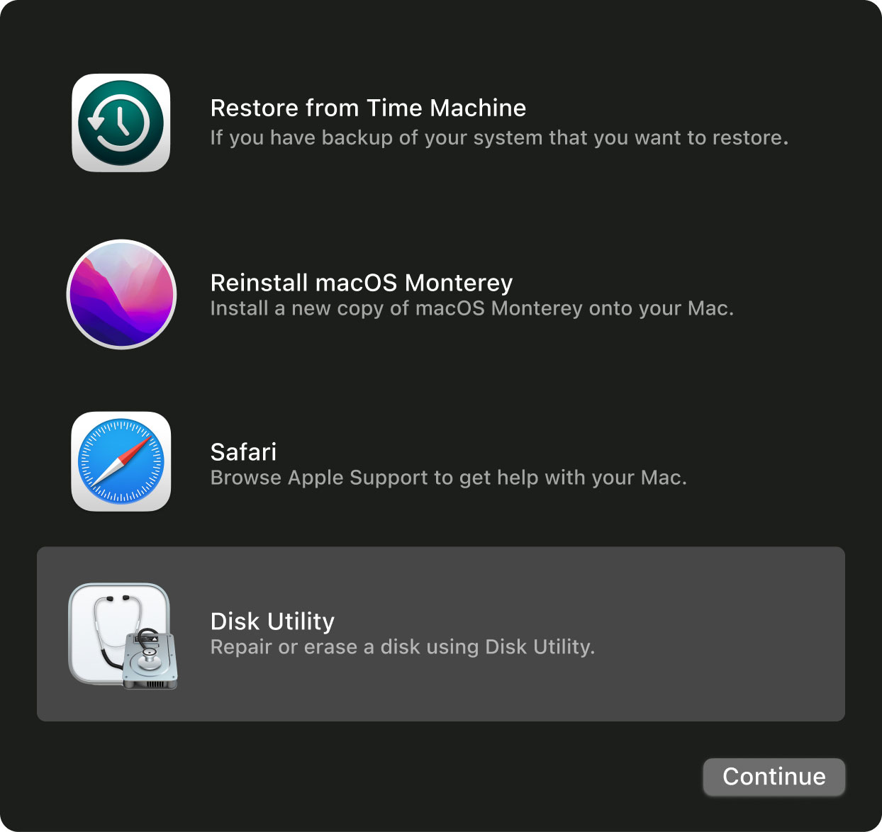 Öffnen Sie das Festplatten-Dienstprogramm über das macOS-Dienstprogramm