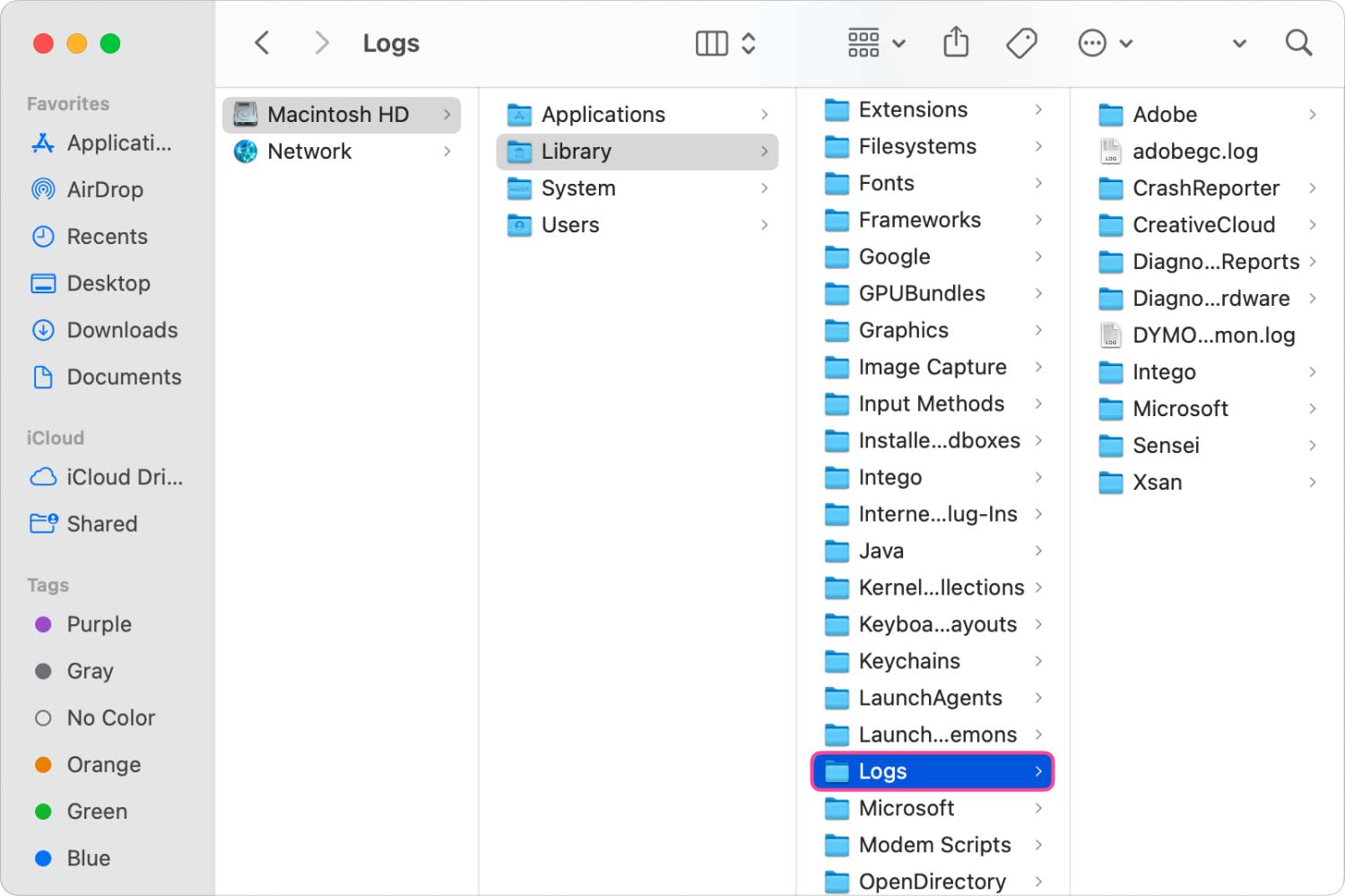 Cancella manualmente Log Files