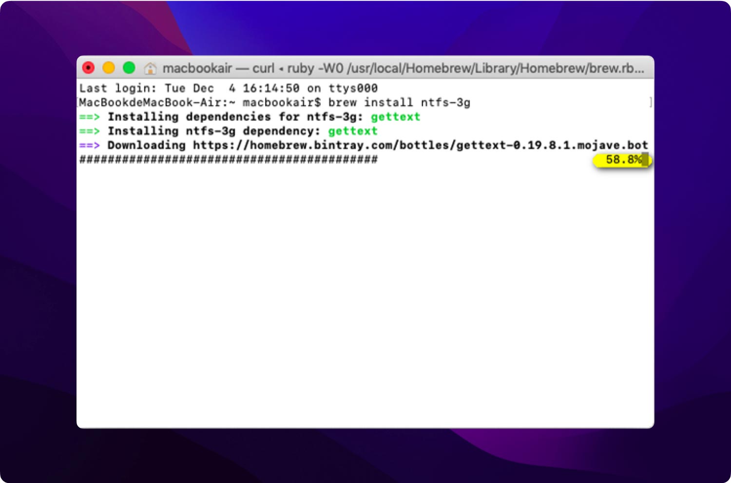 Proceso de instalación de Ntfs 3g