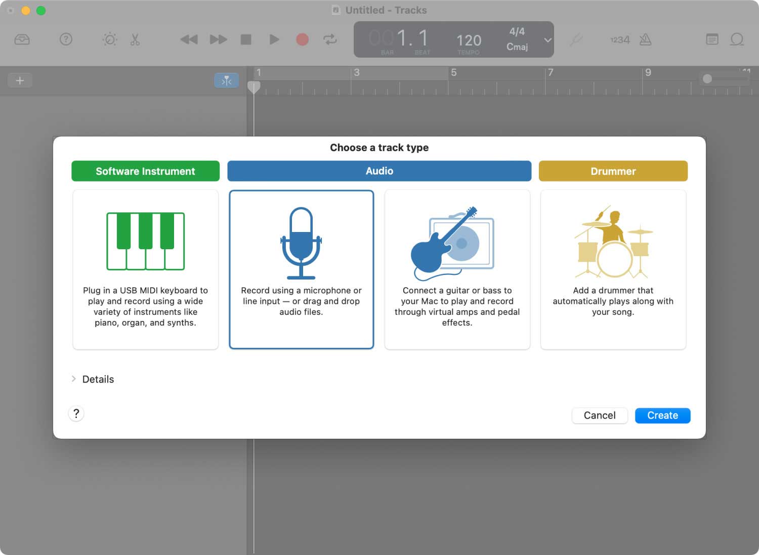 Mac Garageband でオーディオを録音する