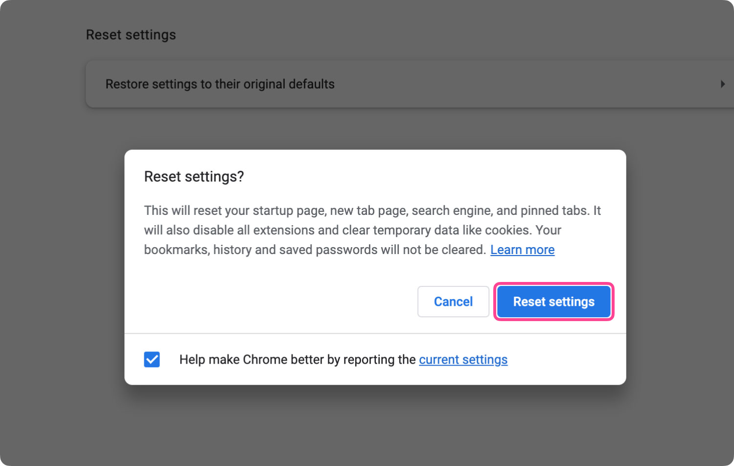 Reset Settings To Fix Chrome No Sound Mac Happens