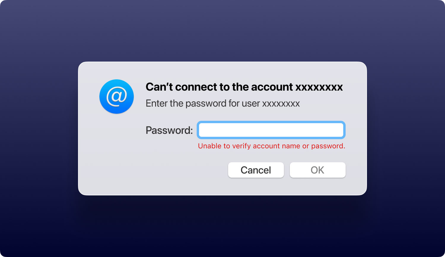 Kan accountnaam of wachtwoord niet verifiëren op Mac Mail