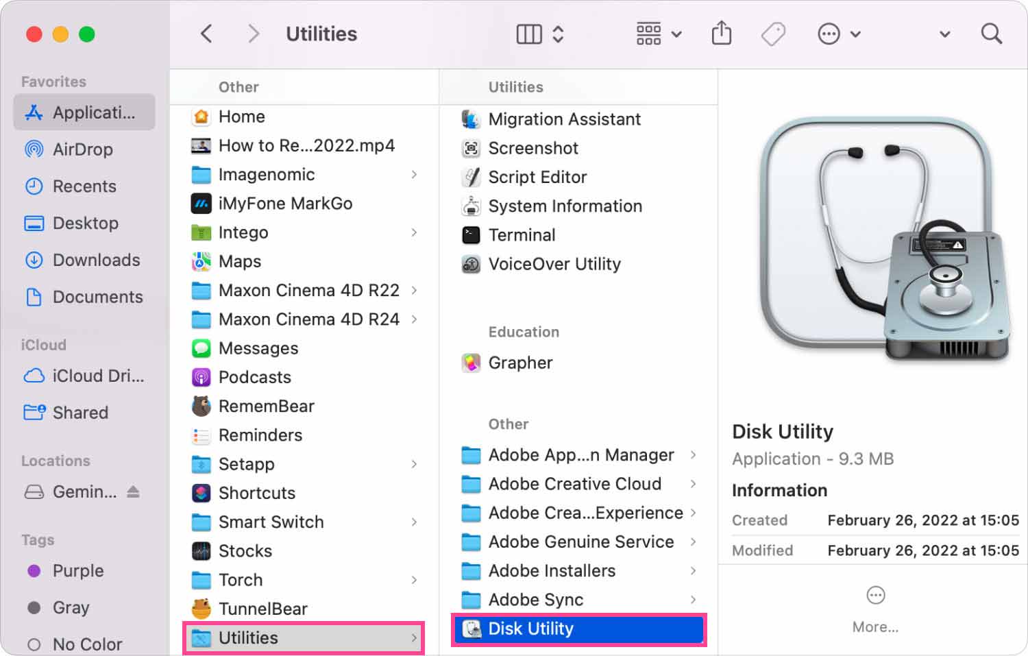 Open Disk Utility By Utility Folder