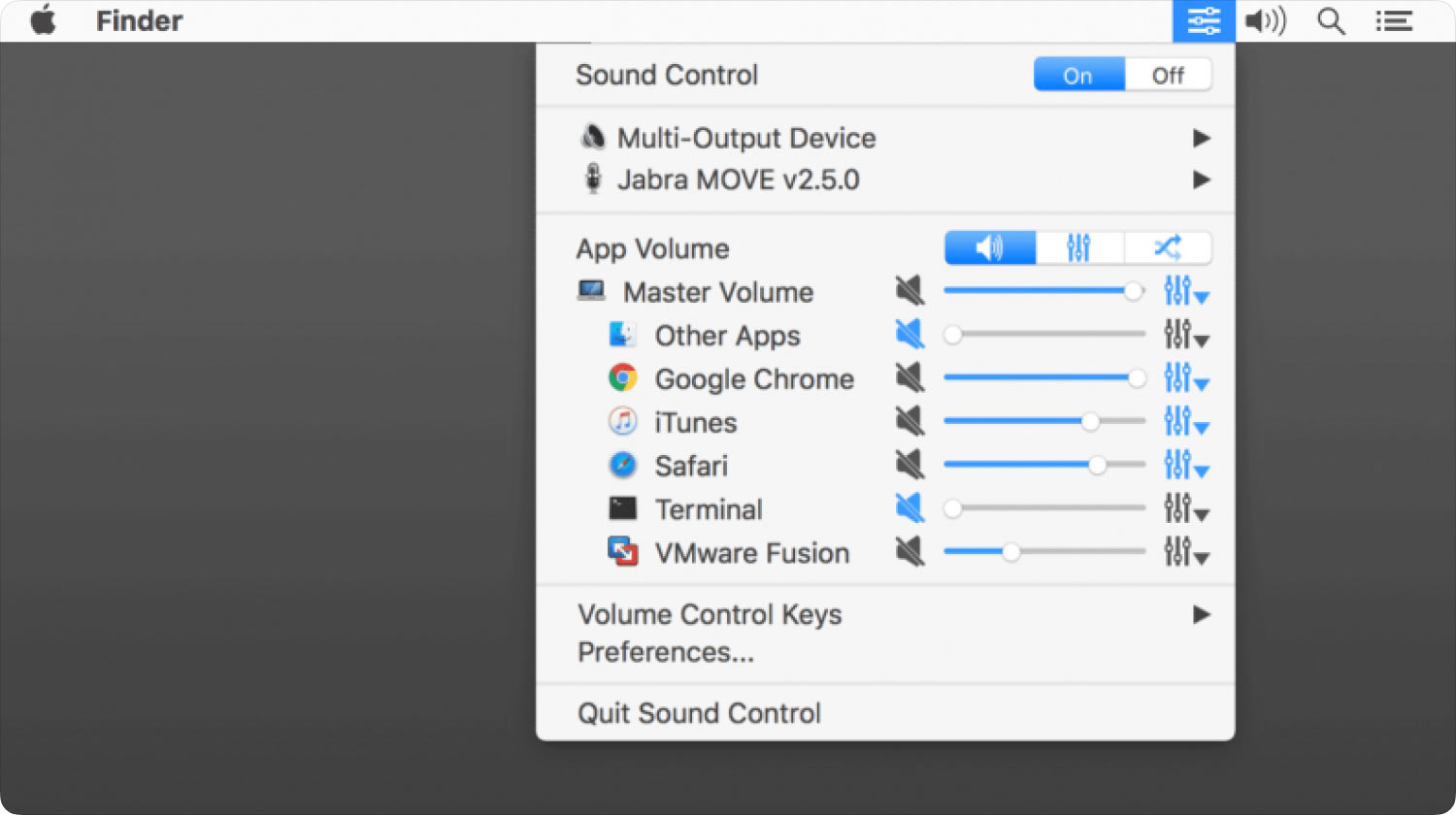 Habilitar el mezclador de volumen para reparar Chrome No Sound Mac sucede