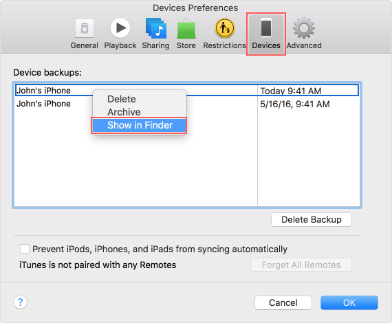 Access iPhone Backup Files on Mac Using the iTunes App