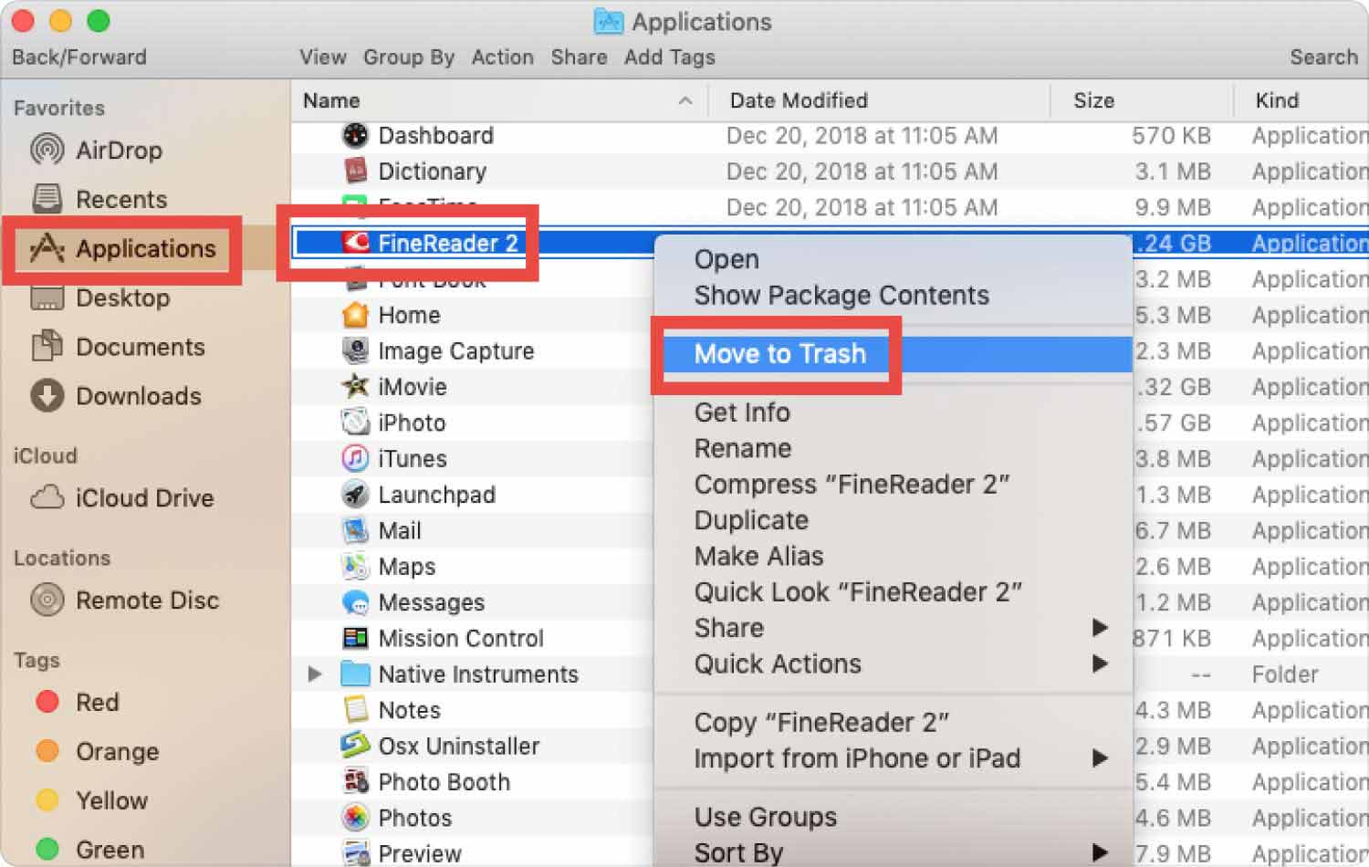 Odinstaluj program ABBYY FineReader na komputerze Mac za pomocą Findera