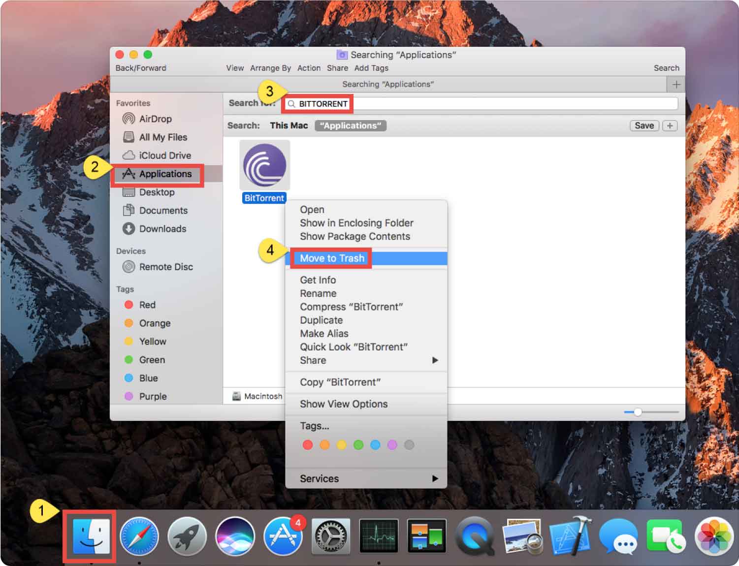 使用 Finder 從 Mac 卸載 BitTorrent