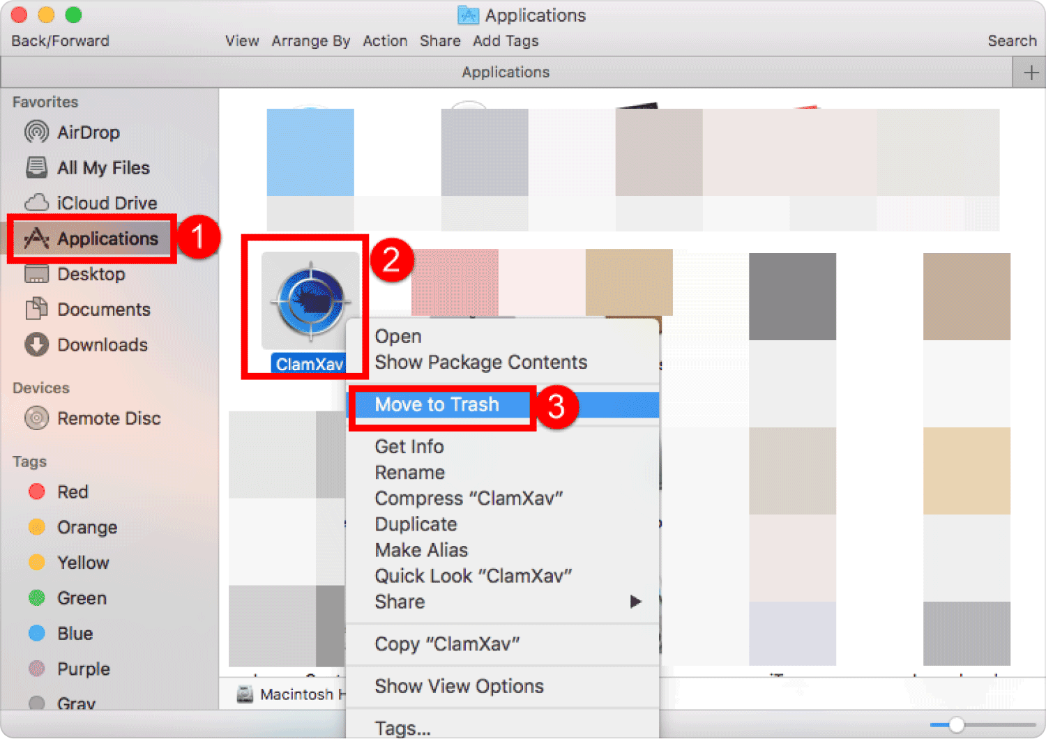 Disinstalla ClamXAV su Mac utilizzando il Finder