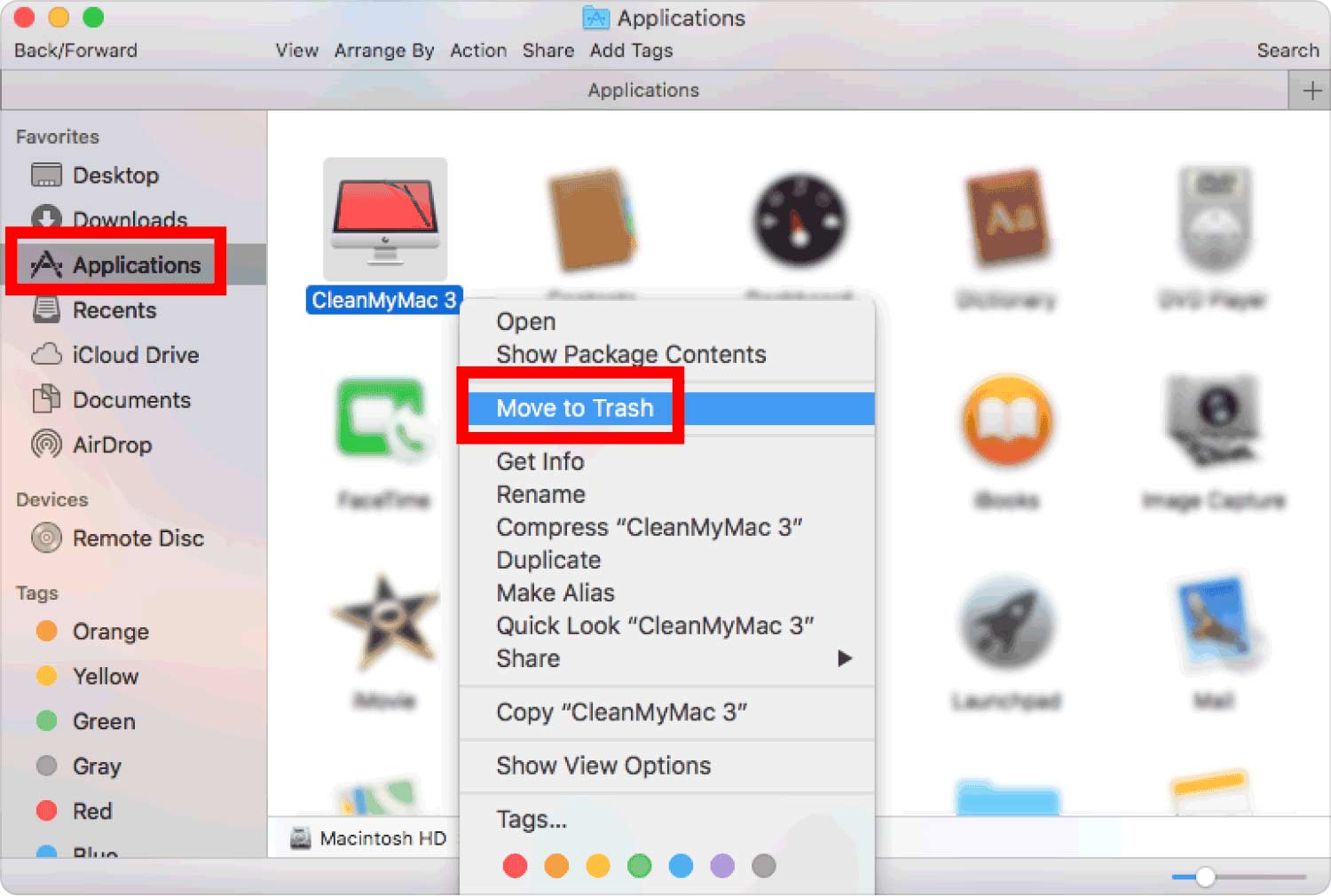 使用 Finder 卸載 CleanMyMac