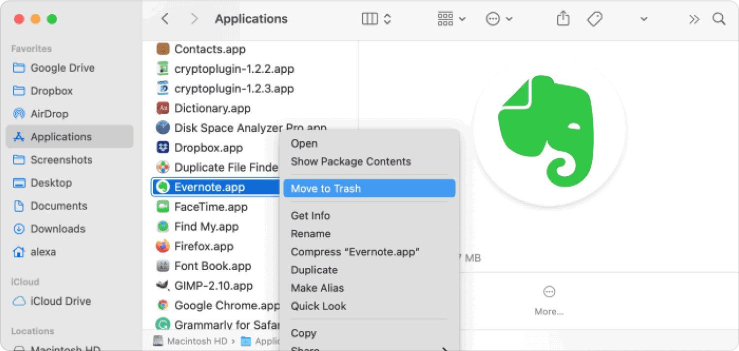 Avinstallera Evernote på Mac med Finder