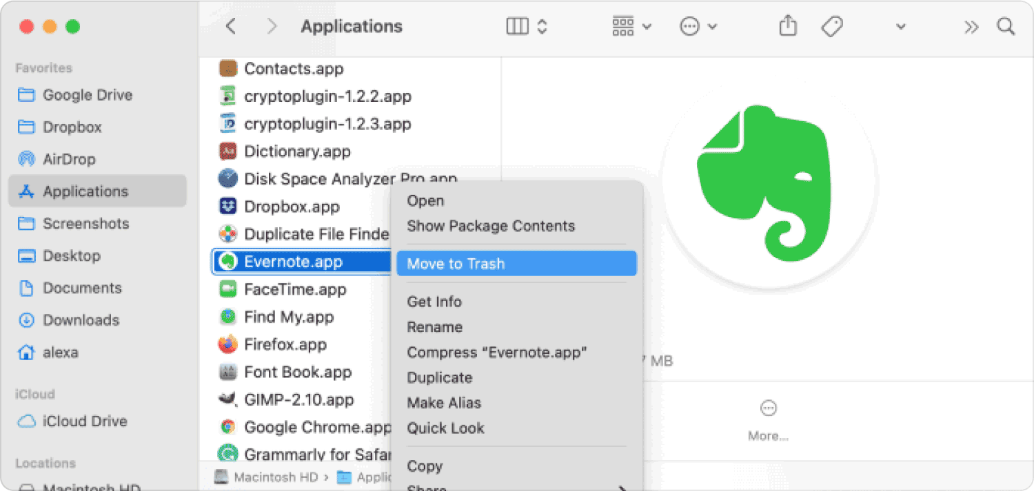 在 Mac 上使用 Finder 卸載 Evernote