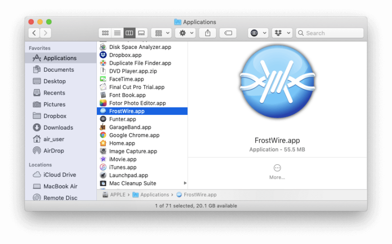Deinstallieren Sie FrostWire manuell auf dem Mac