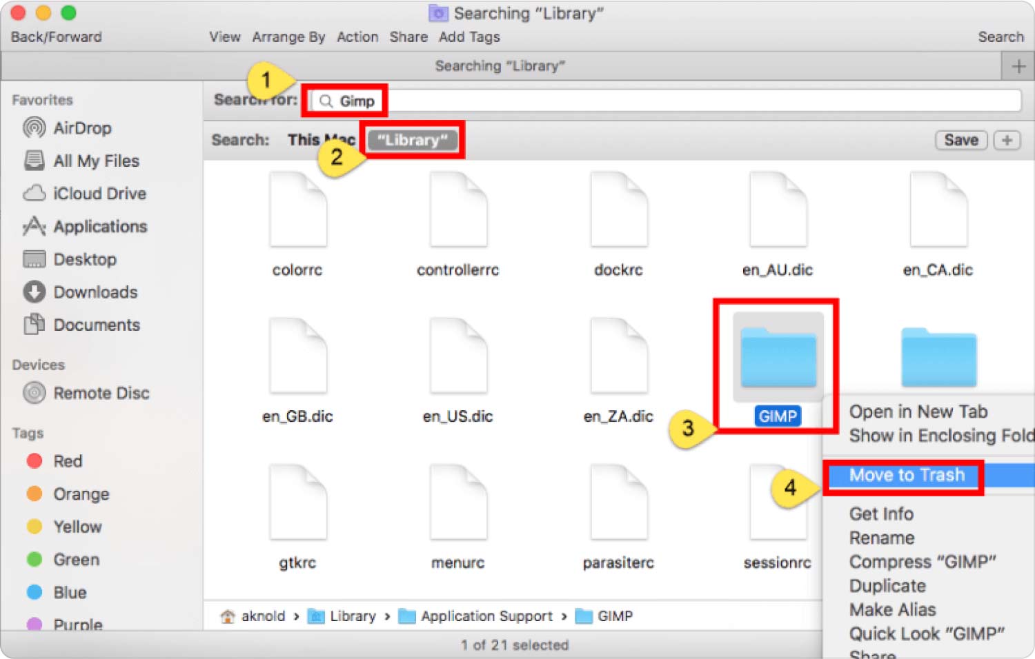 قم بإلغاء تثبيت Gimp على نظام Mac باستخدام Finder