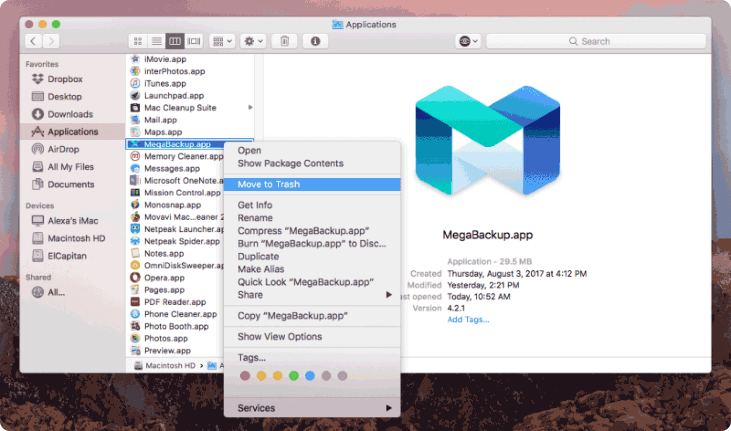 Remove MEGA Backup on Mac Using Finder