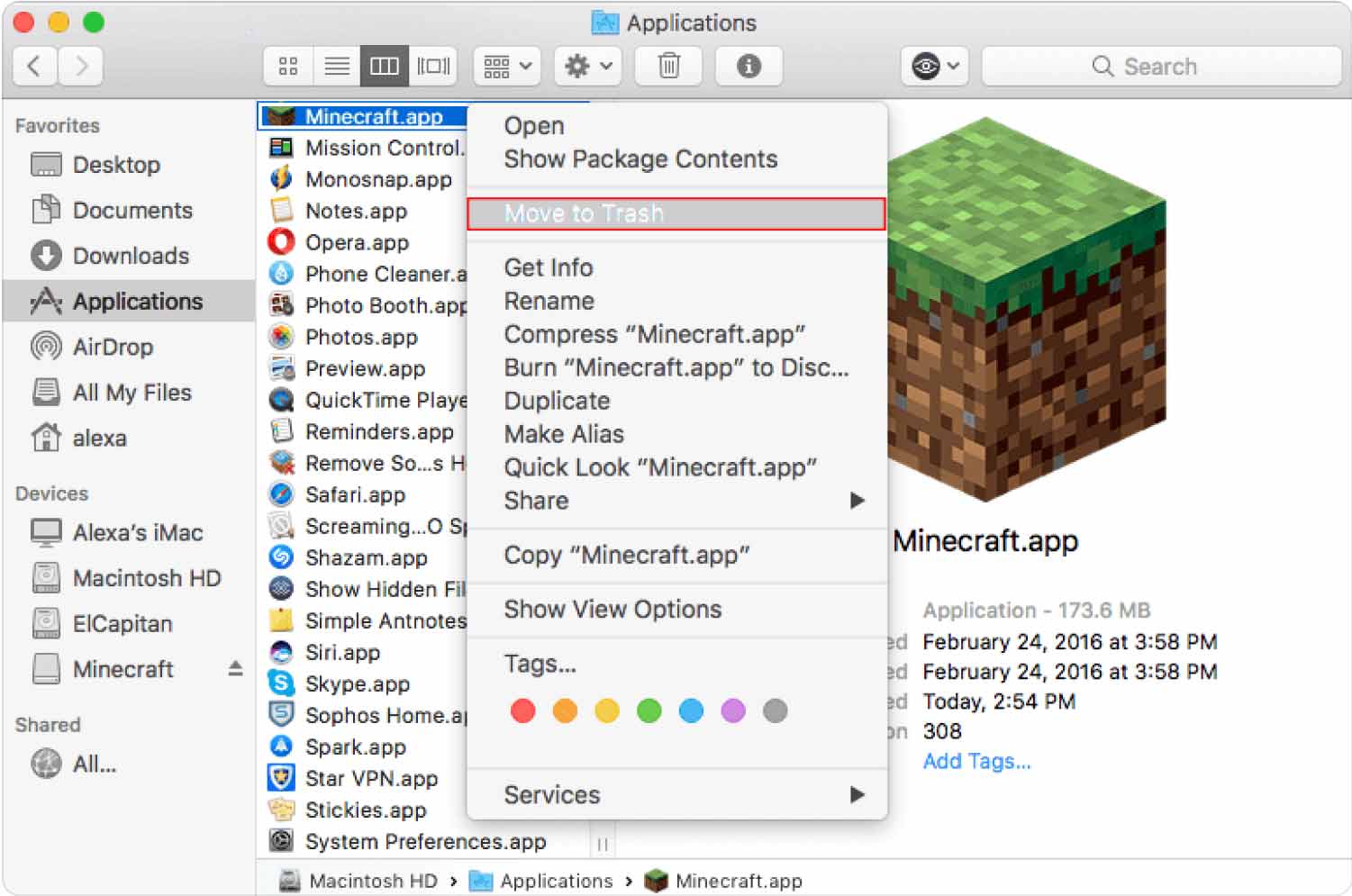Minecraft'ı Mac'ten Manuel Olarak Kaldırma