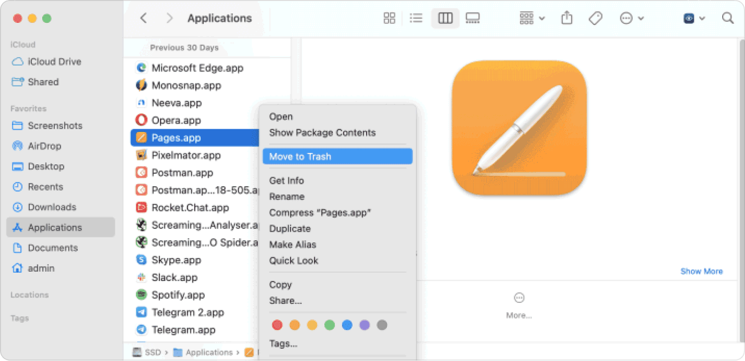 Desinstalar páginas do Mac usando o Finder