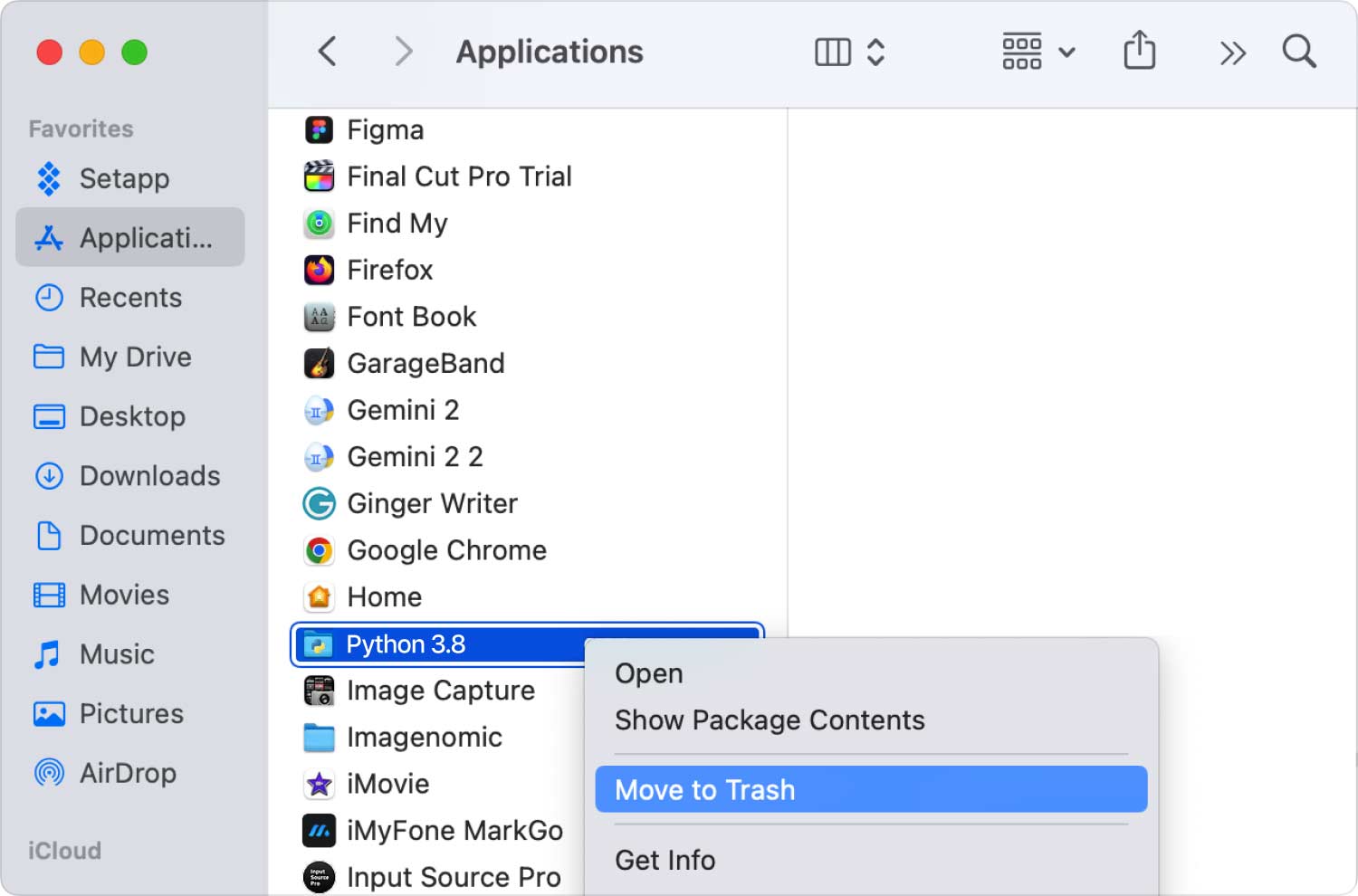 قم بإلغاء تثبيت Python على جهاز Mac باستخدام Finder