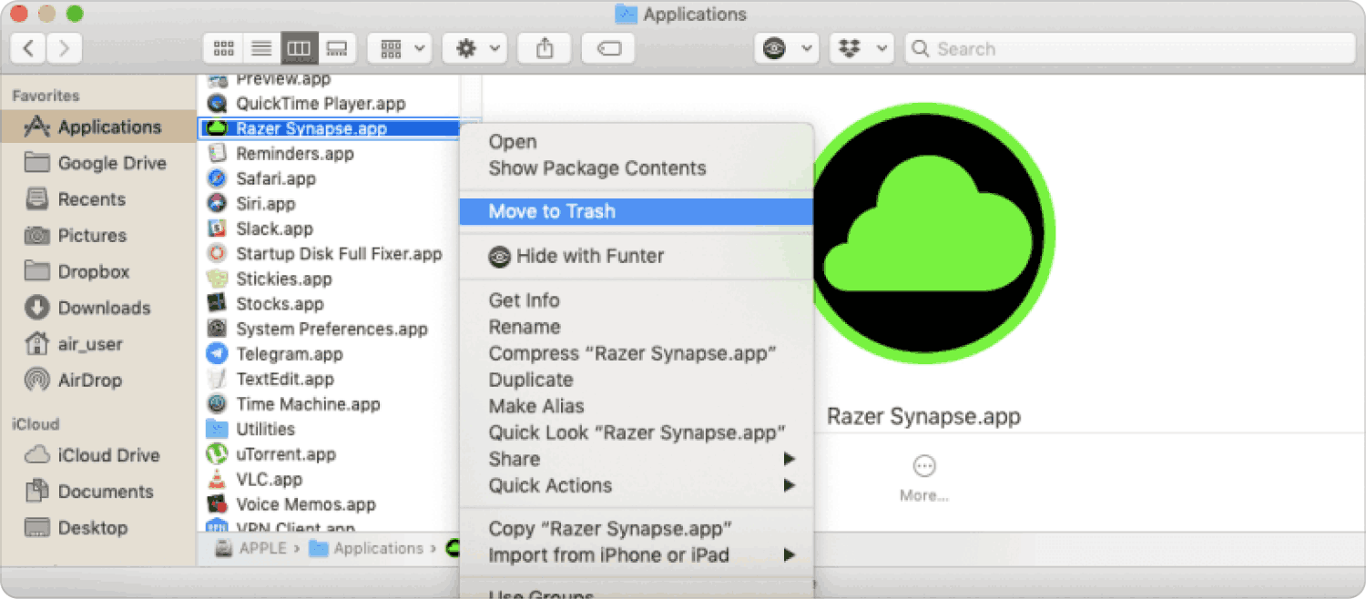Uninstall Razer Synapse on Mac Using the Finder