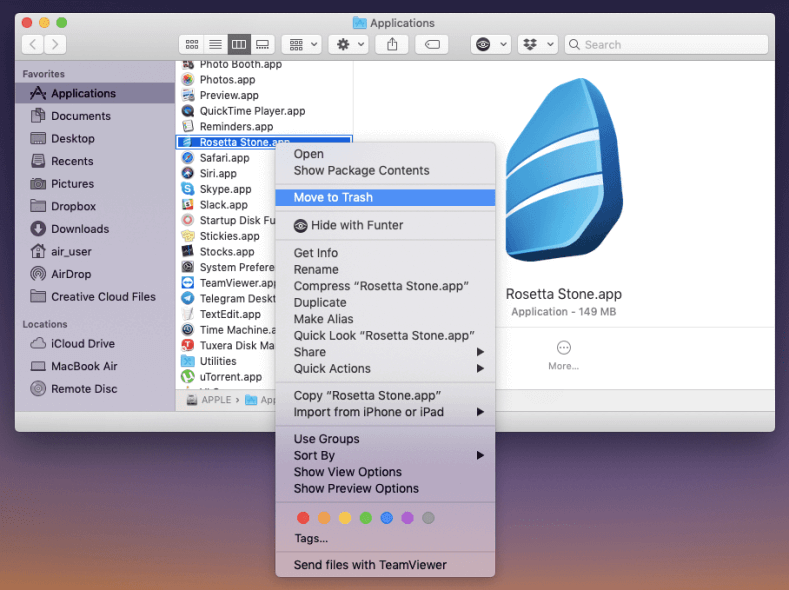 Desinstale Rosetta Stone no Mac usando o Finder