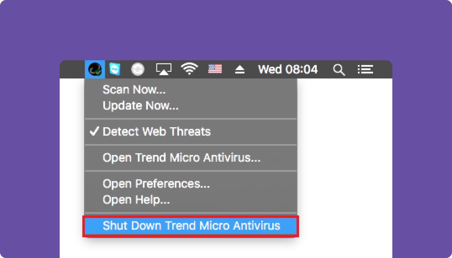 Arrêtez l'application Trend Micro Antivirus