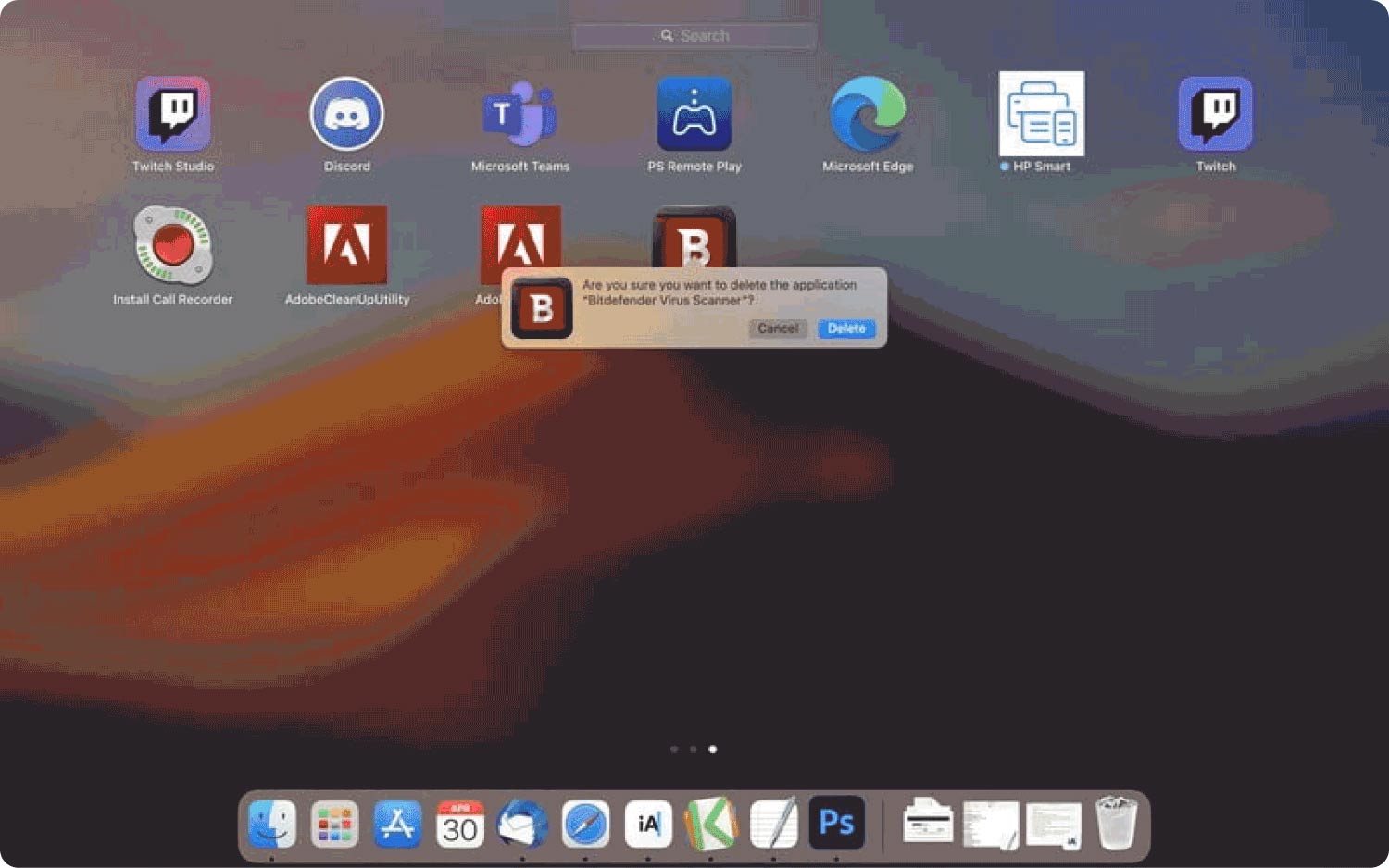 Odinstalowywanie Bitdefender Virus Scanner na komputerze Mac za pomocą Launchpada