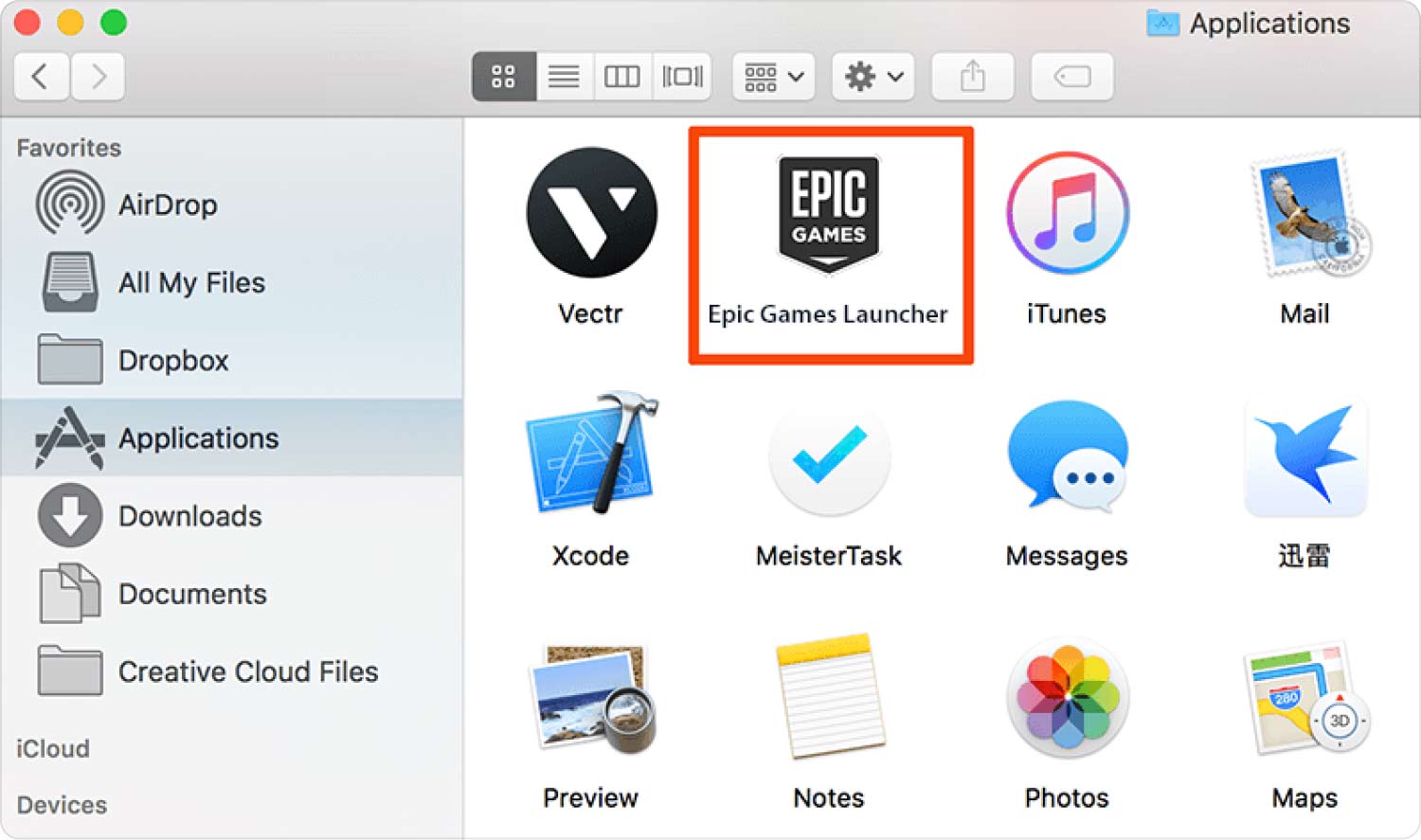 Odinstaluj program uruchamiający Epic Games na komputerze Mac za pomocą Findera