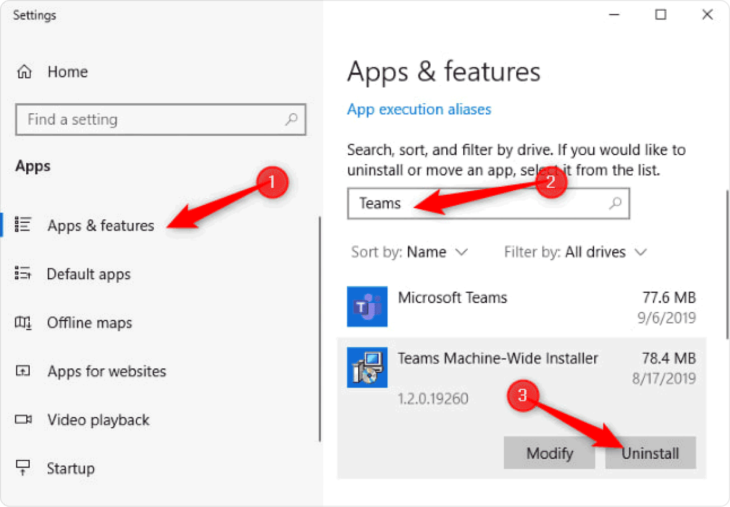 Windows에서 Microsoft Teams 제거