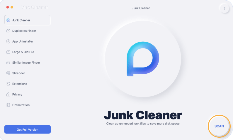 Klicken Sie auf das Junk Cleaner-Modul und drücken Sie SCAN.